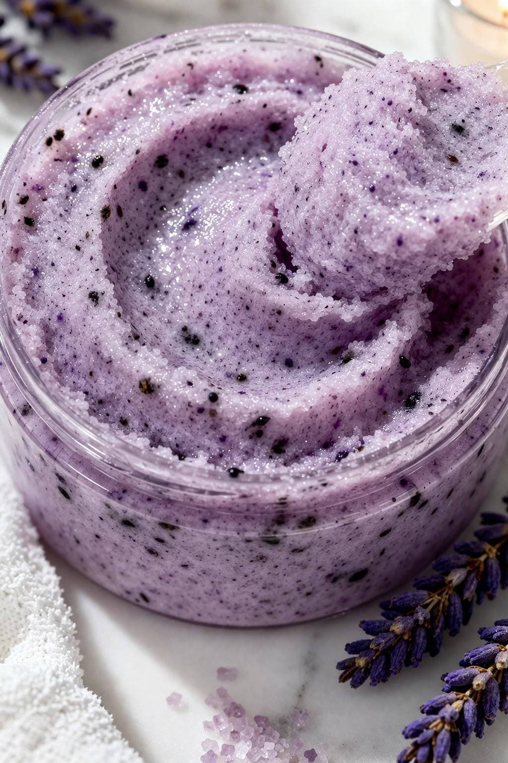 Exfoliante de azúcar con lavanda relajante y semillas de chía. Elige tamaño.