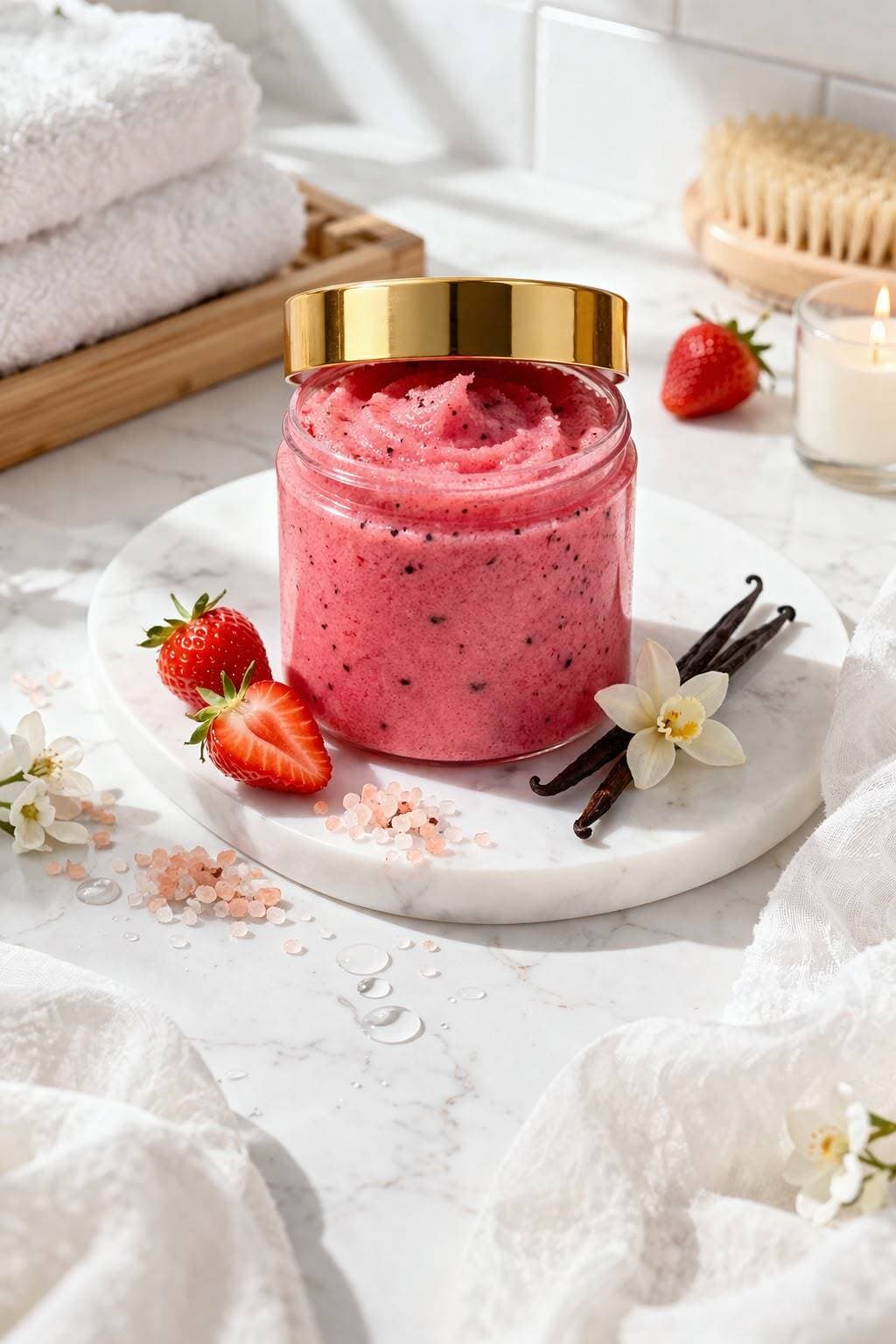 Exfoliante de azúcar con fresa dulce y vainilla cremosa. Elige tamaño.
