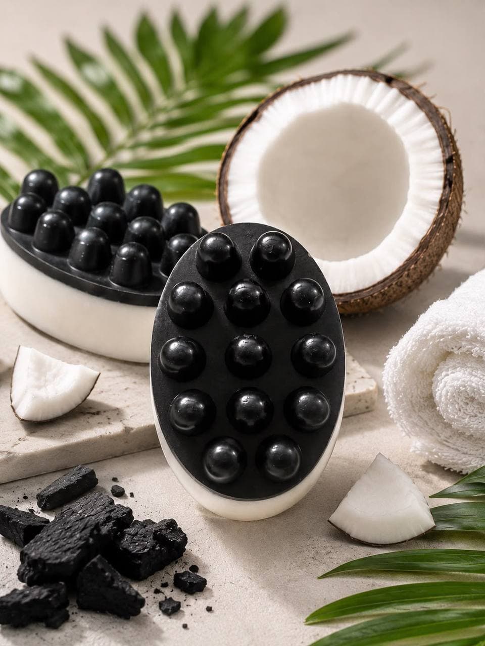 Barra con nubs firmes para masaje. Carbón activado y coco.