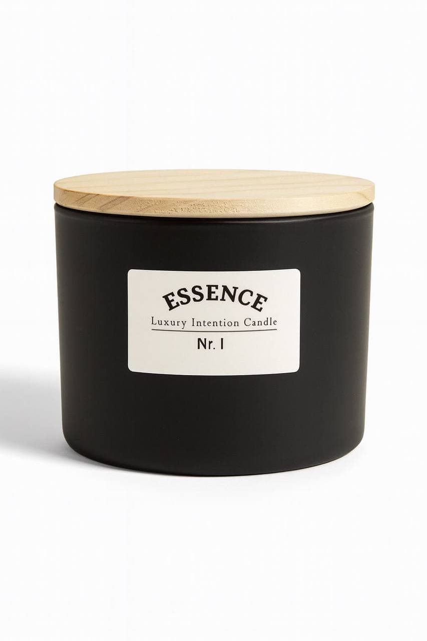 Vela de intención en cerámica negra mate con tapa de madera.